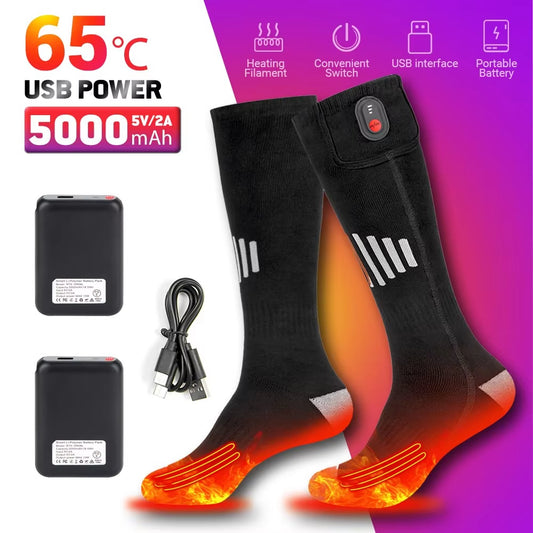 AdvanceHeat™ USB Rechargeable Heated Winter Socks with 5000mAh Battery - Perfect for Outdoor Activities, Skiing, and Snowmobiling; Heats Up to 65℃